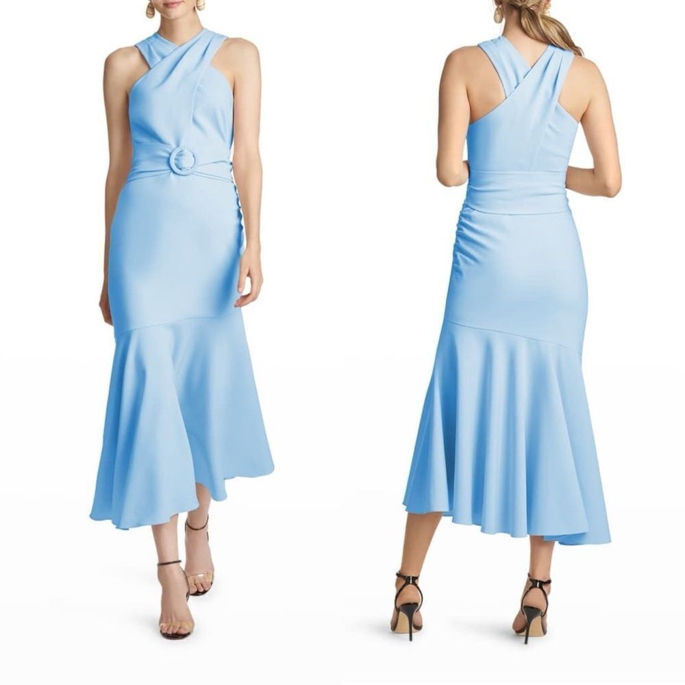 Sachin & Babi Naomi Belted Halter Dress in Chambray Blue Size 4 NEW Retail $495